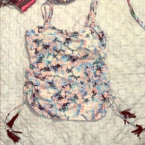 Blue, pink, and white tankini top